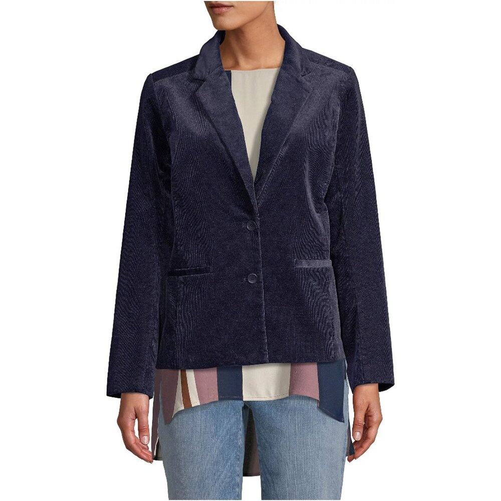 Eileen Fisher Midnight Blue Notch Collar Shaped Corduroy Jacket sz 8